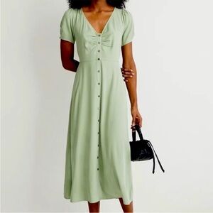 Madewell Leedra Sage Green Midi Dress with Buttons and Tie